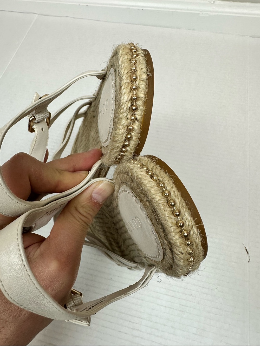 Coach Carissa Leather Women's Espadrille Chalk Gold Pearl | C2794 - Size 10 B - Picture 12 of 13